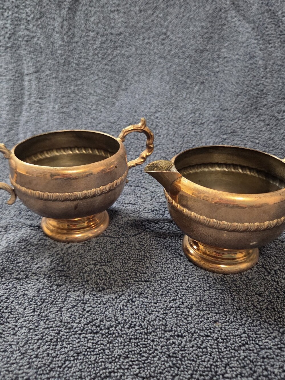 Vintage Copper & Silver Creamer and Sugar Set
